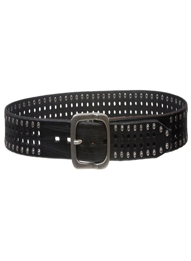 Beltiscool 1 1/2" (38 mm) Snap on Vintage Cowhide Metal Circle Studded Leather Belt, Black | 36" - Image 3